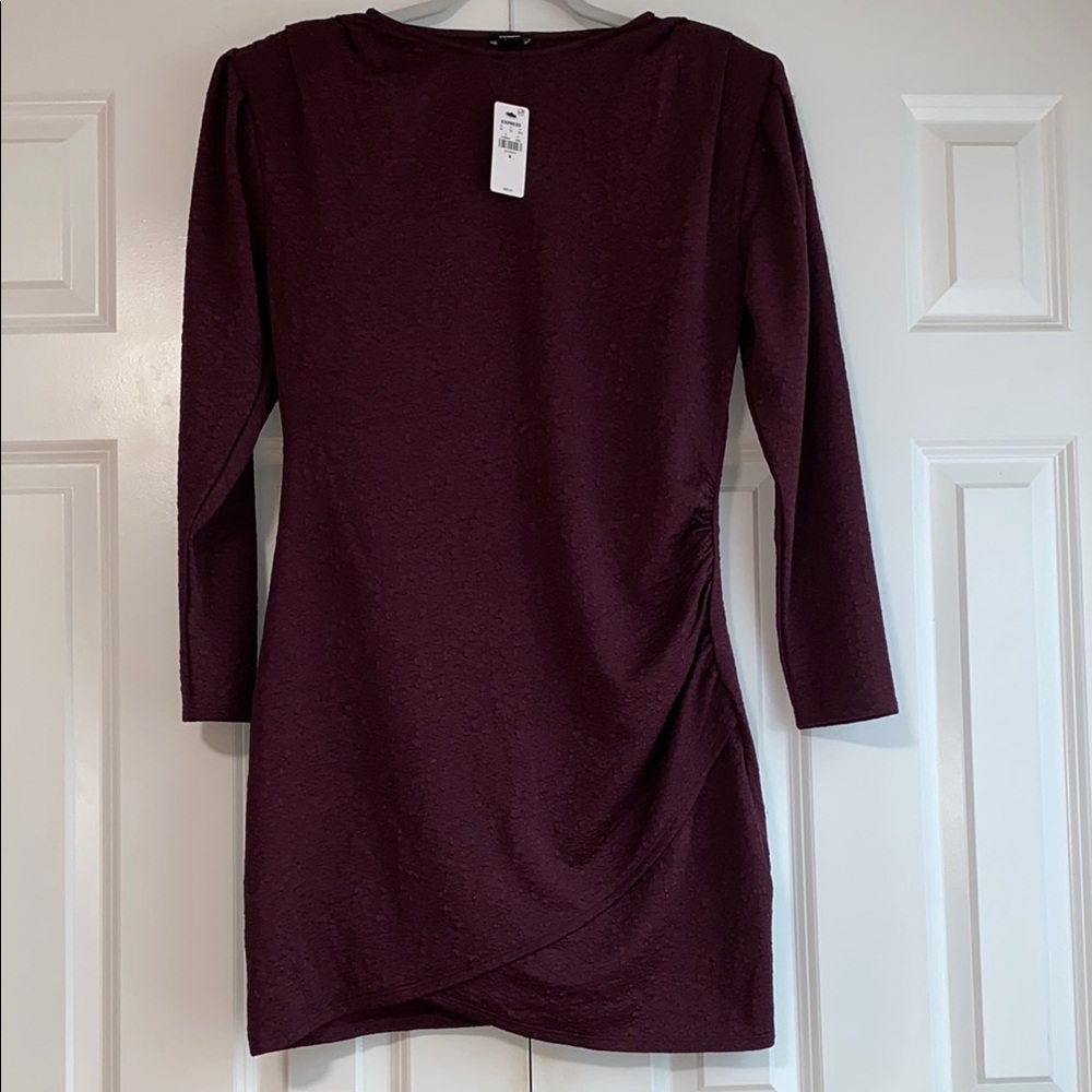 Express Red Bodycon Dress Ruched Long Sleeve
